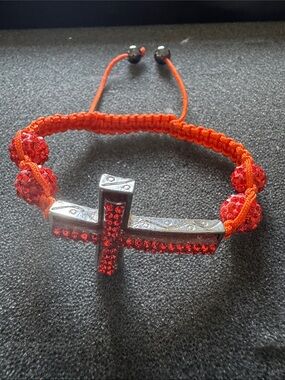 Fashion Jewelry Orange Crystal Cross Macramé Bracelet